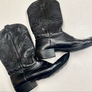 COPY - Justin Boots Black Leather Cowboy Boots Round Toe Size 12 Style 2553